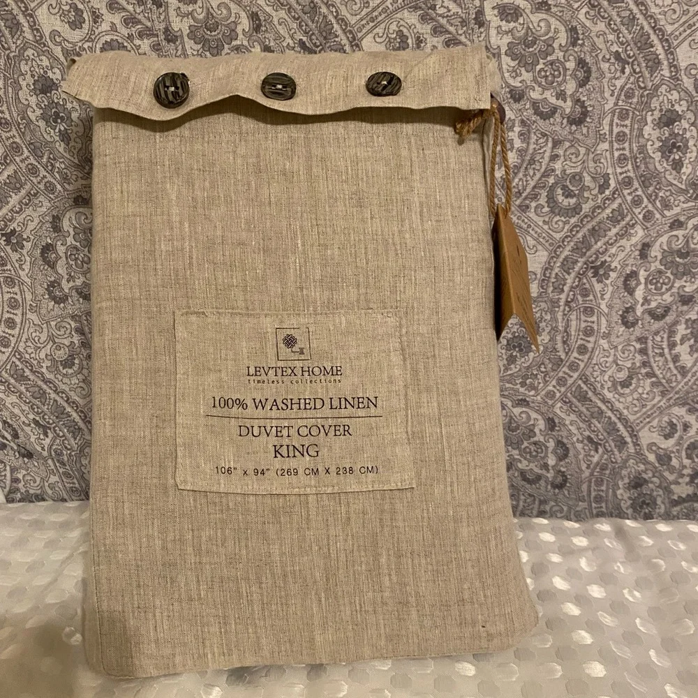 Levtex Home Timeless Collection 100% Washed Linen Natural King Duvet Cover Only
